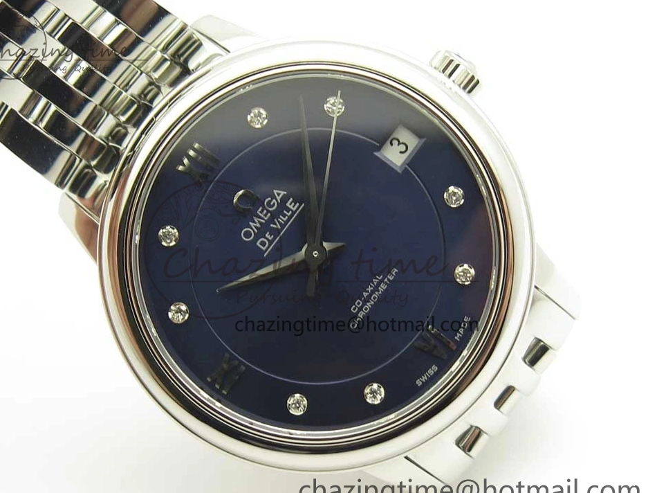 0421 TopPick De Ville Prestige Ladies 32.7mm SS MKF 1:1 Best Edition Blue Dial Diamonds Markers on SS Bracelet MIYOTA 7972